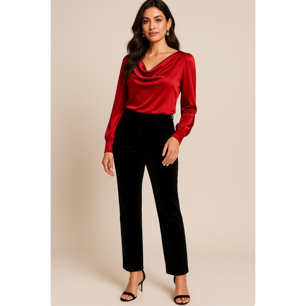 Black Velvet Straight‎ Leg Dress Pants Petite 8 | Mid-Rise